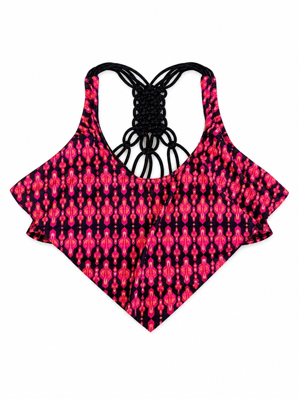 ANA A NEW APPROACH MACRAME RACERBACK BIKINI TOP WOMENS SIZE 4 BLACK PINK NWT